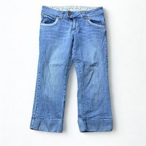 Bongo Jeans Women 9 Cropped Capri Cuffed Light Wash Stretch Denim Flap Pocket